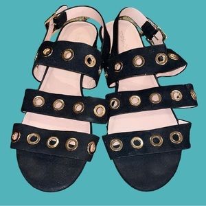 TOPSHOP Black Faux‎ Suede Gold Circle Gladiator Sandals Size 7